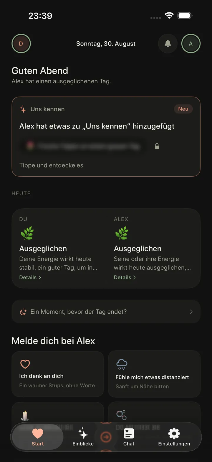 Der Startbildschirm von Pulse auf dem iPhone im dunklen Modus