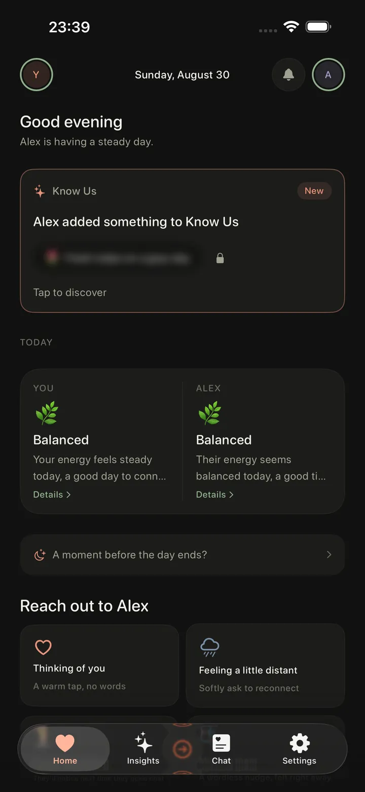 The Pulse home screen on iPhone in dark mode