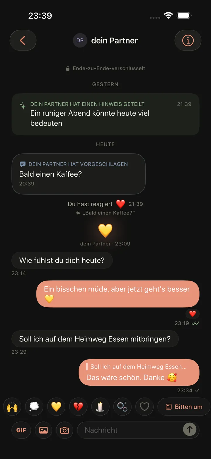 Der Chat von Pulse auf dem iPhone im dunklen Modus