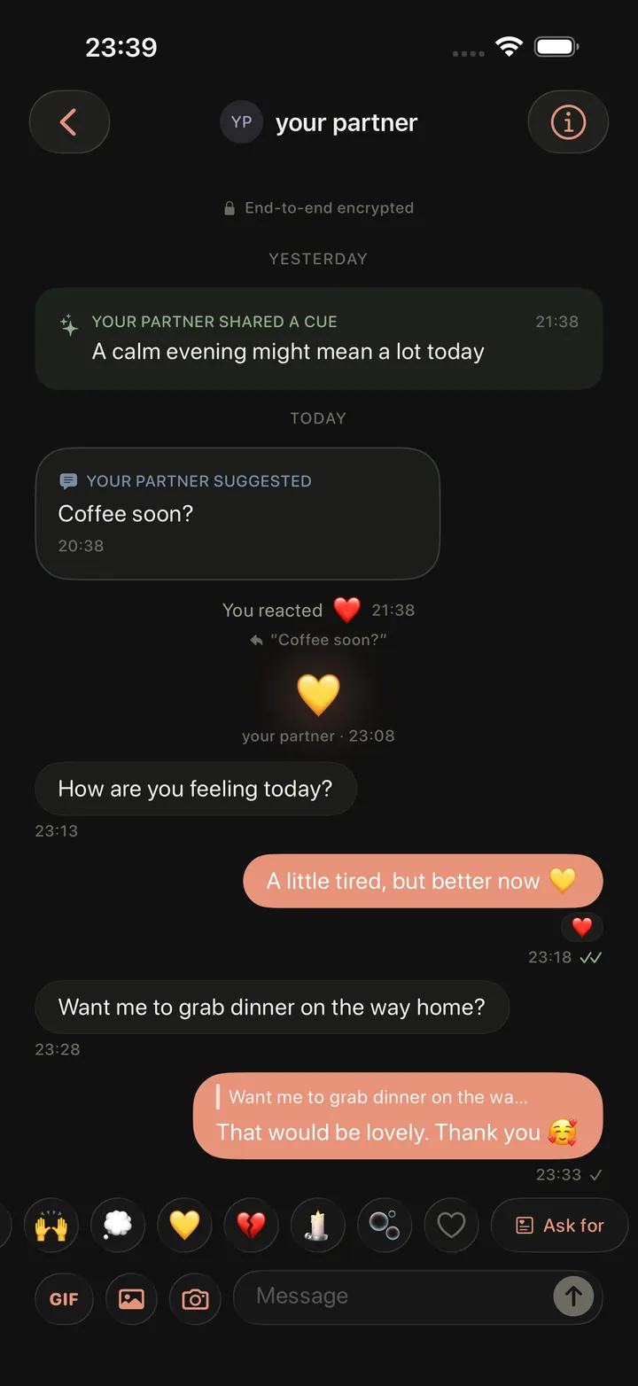 The Pulse chat on iPhone in dark mode